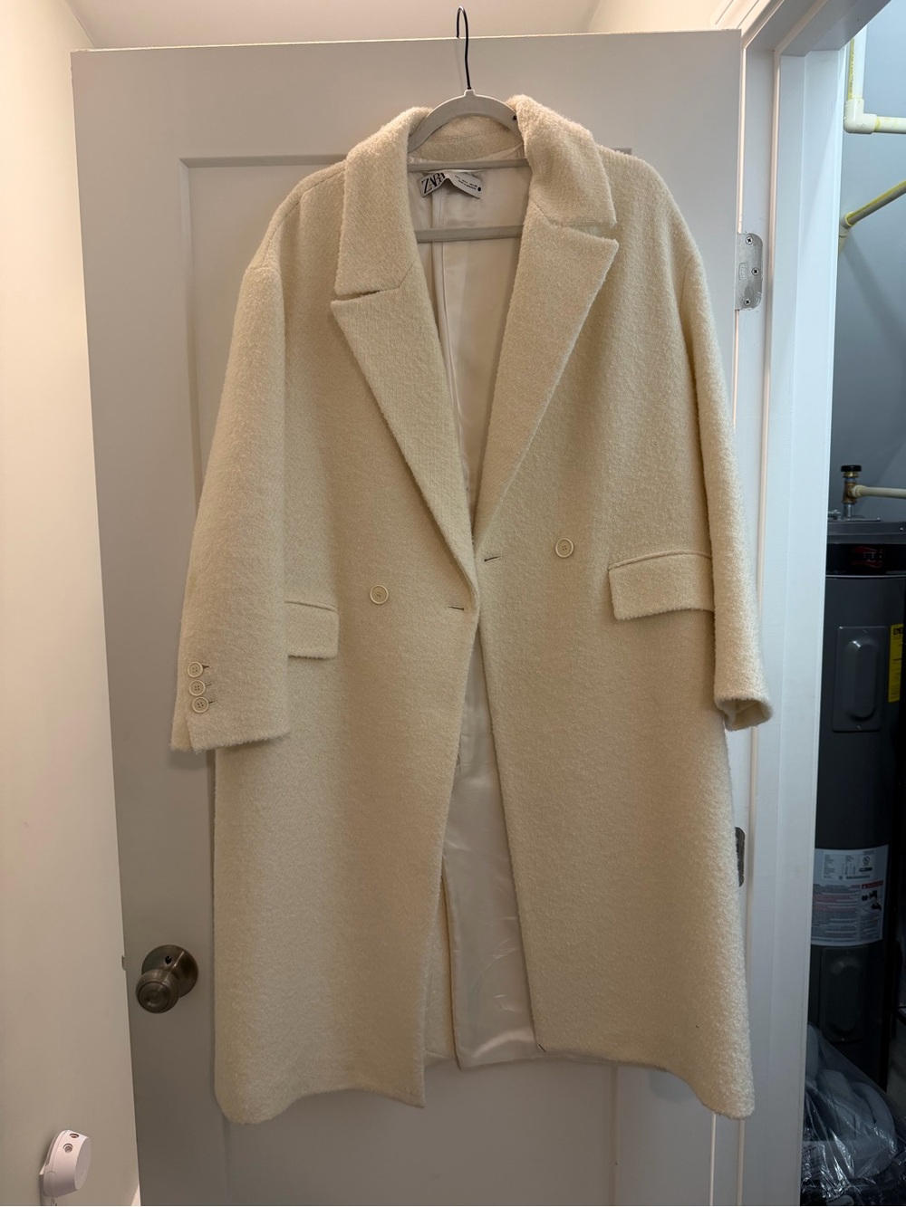 Zara Cream Double-Breasted Long Coat
